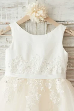 Meninas Bambi Ivory Broderie Anglaise Tulle Dress