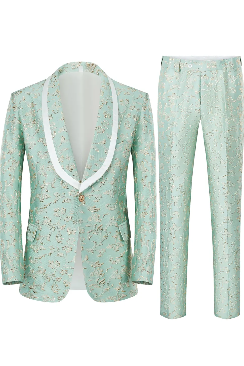 Menta Lapela Shawl Um Botão Jacquard Fato de Festa