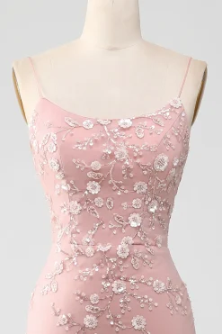 Mermiad Blush Esparguete Correias Vestido de Baile com Apliques