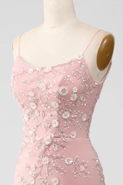 Mermiad Blush Esparguete Correias Vestido de Baile com Apliques
