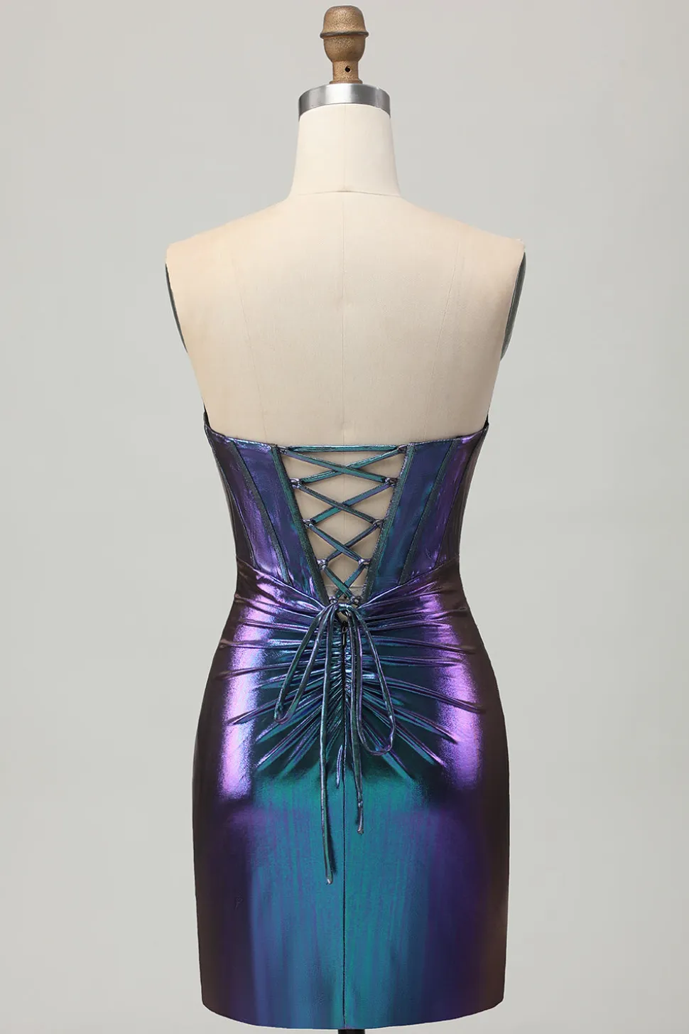 Metalizado Azul Roxo Strapless Cut out Corset Tight Homecoming Dress