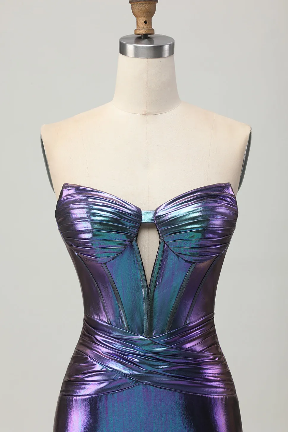 Metalizado Azul Roxo Strapless Cut out Corset Tight Homecoming Dress