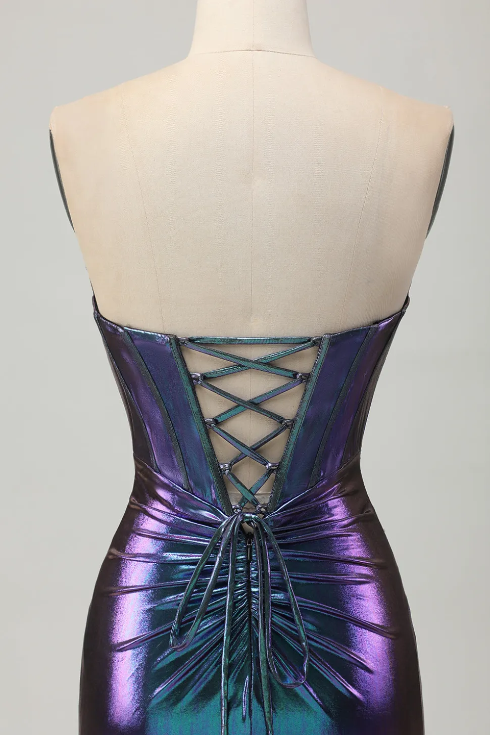 Metalizado Azul Roxo Strapless Cut out Corset Tight Homecoming Dress