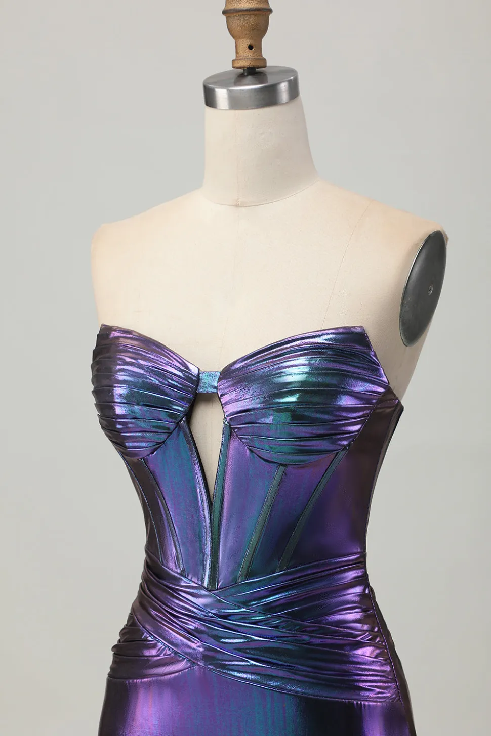 Metalizado Azul Roxo Strapless Cut out Corset Tight Homecoming Dress