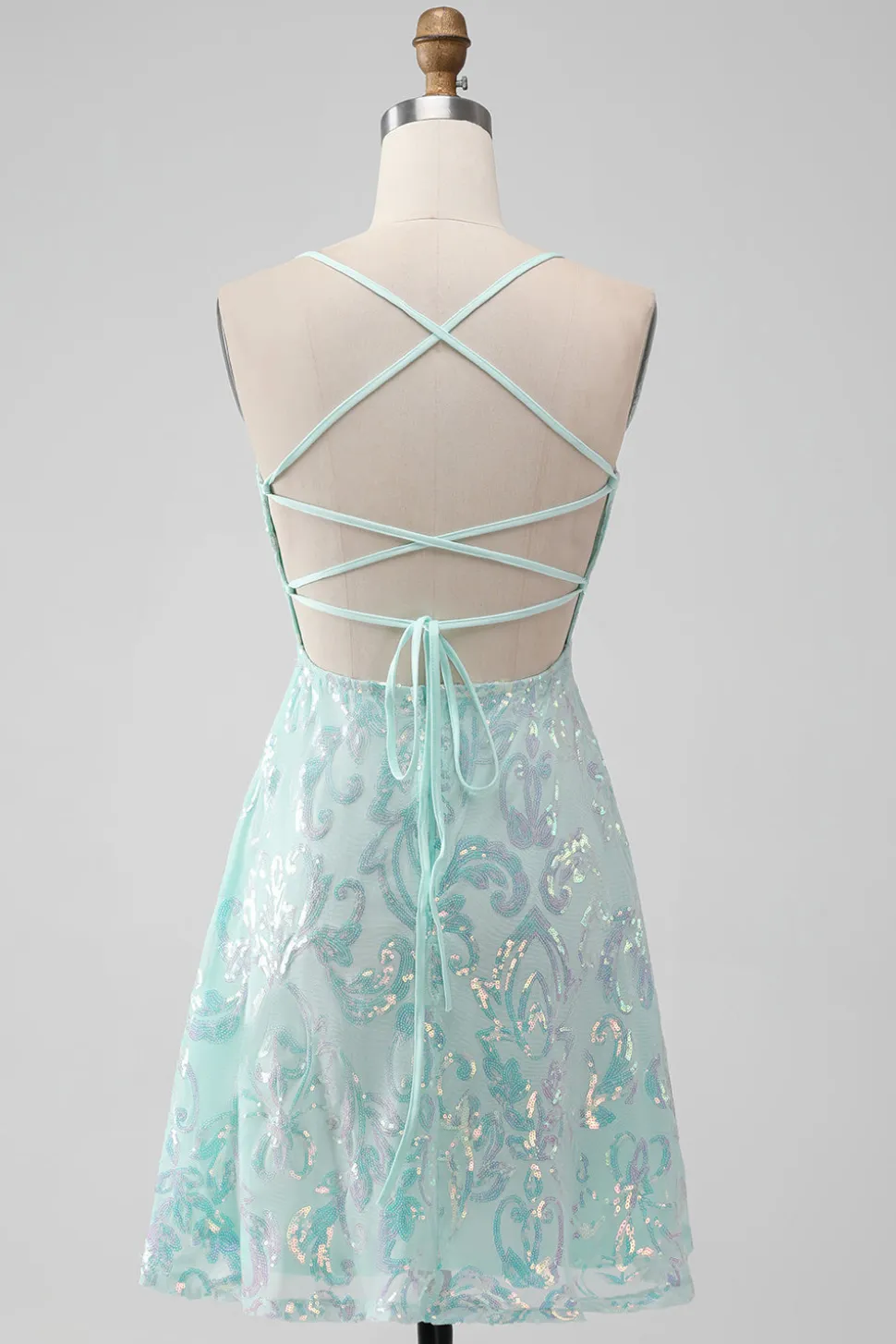 Mint A Line Sequins Vestido Curto Homecoming com Renda Traseira