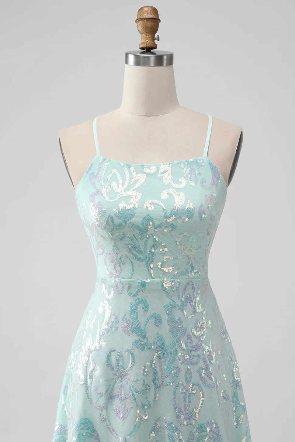 Mint A Line Sequins Vestido Curto Homecoming com Renda Traseira