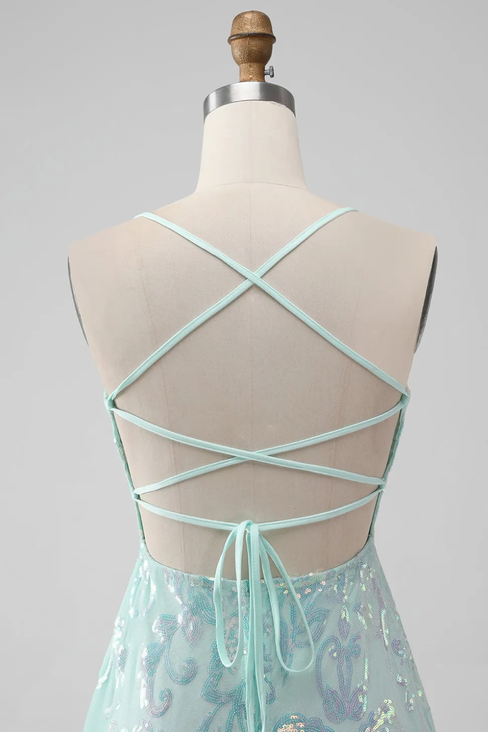 Mint A Line Sequins Vestido Curto Homecoming com Renda Traseira