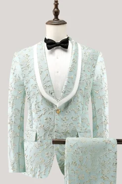 Mint Jacquard Xaile Lapela 2 Peça Um Botão Ternos Masculinos