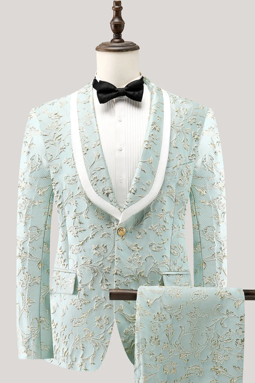 Mint Jacquard Xaile Lapela 2 Peça Um Botão Ternos Masculinos