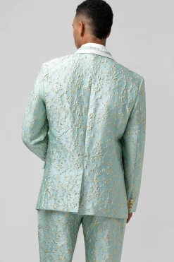 Mint Jacquard Xaile Lapela 2 Peça Um Botão Ternos Masculinos