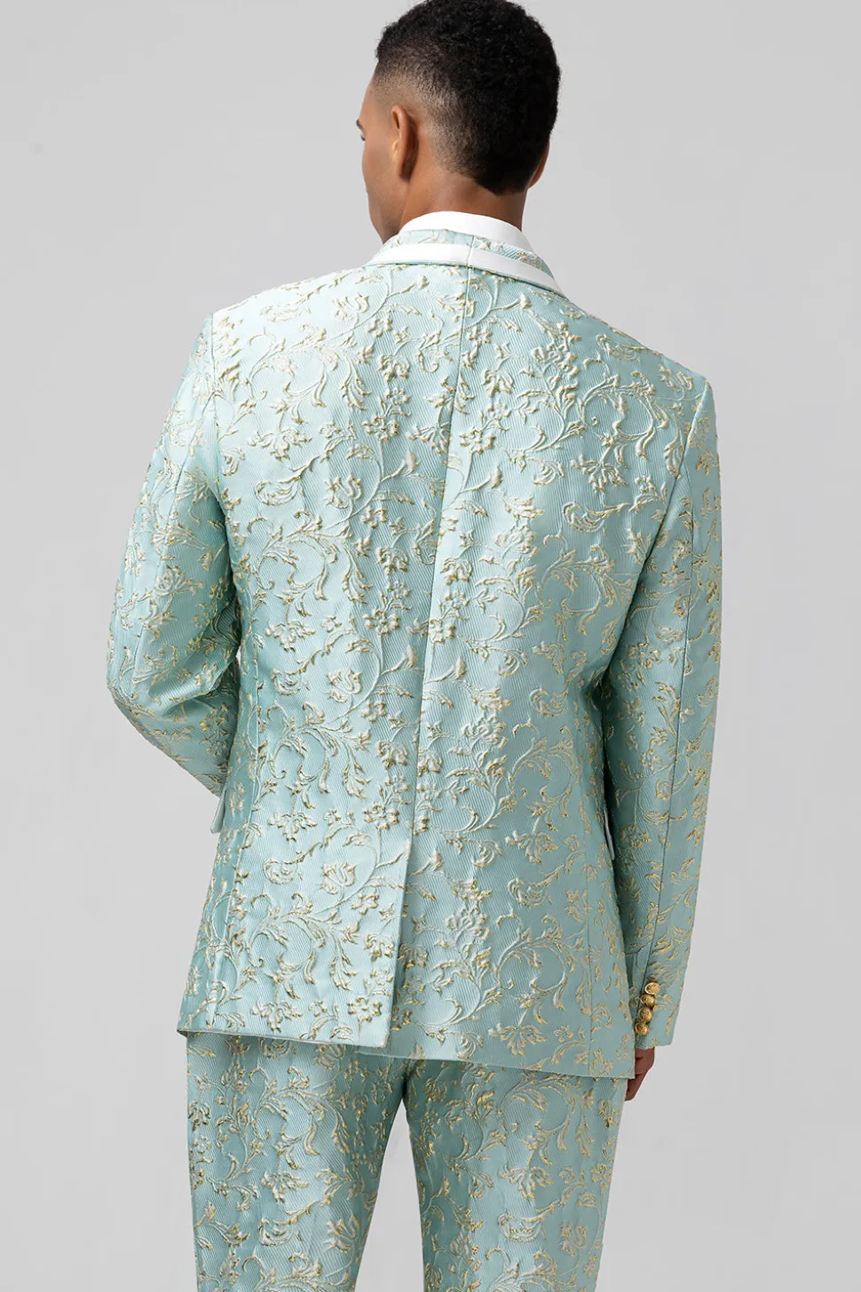 Mint Jacquard Xaile Lapela 2 Peça Um Botão Ternos Masculinos