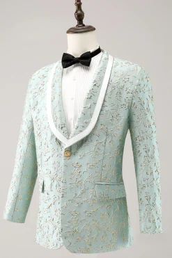 Mint Jacquard Xaile Lapela 2 Peça Um Botão Ternos Masculinos
