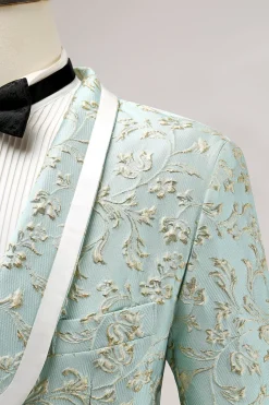 Mint Jacquard Xaile Lapela 2 Peça Um Botão Ternos Masculinos