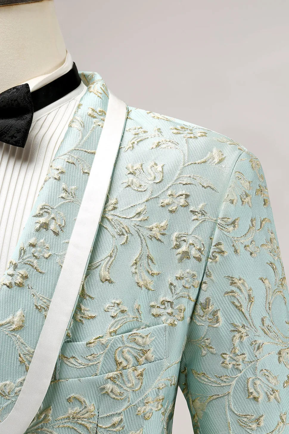 Mint Jacquard Xaile Lapela 2 Peça Um Botão Ternos Masculinos