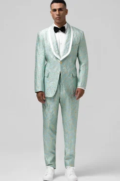Mint Xaile Lapela 2 Peça Jacquard Um Botão Masculino Prom Suits