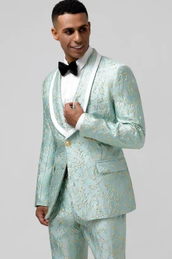 Mint Xaile Lapela 2 Peça Jacquard Um Botão Masculino Prom Suits