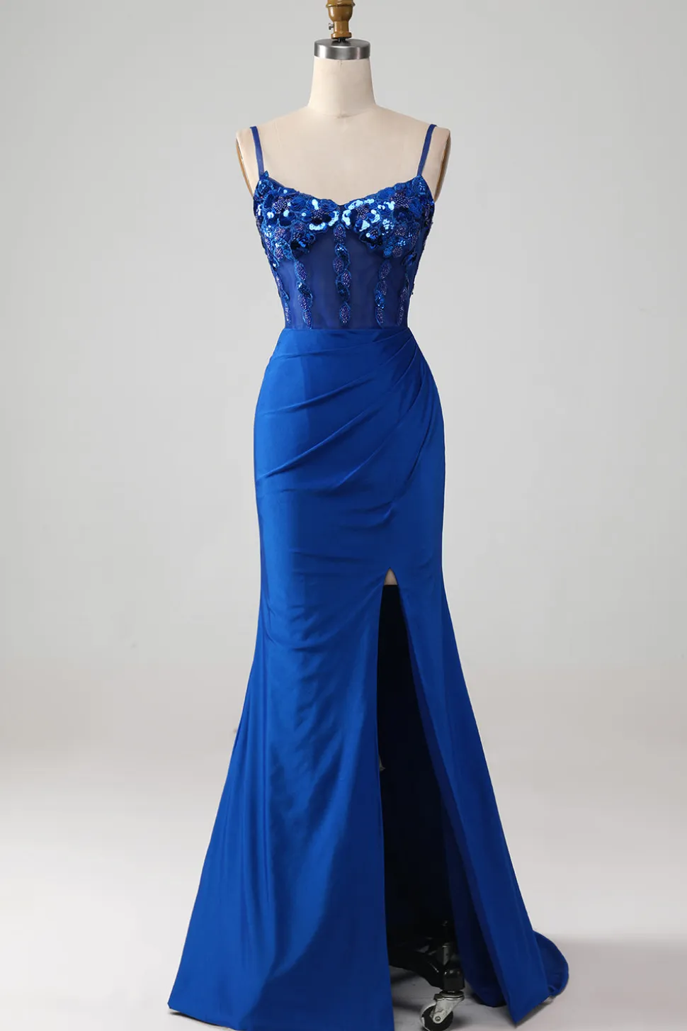 Missanga Royal Blue Corset Prom Dress com Fenda