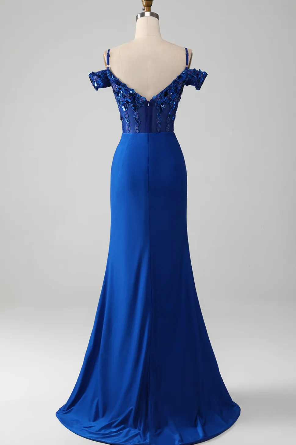 Missanga Royal Blue Corset Prom Dress com Fenda