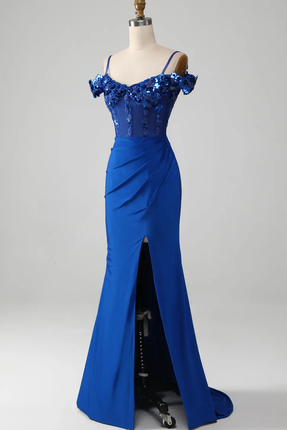 Missanga Royal Blue Corset Prom Dress com Fenda