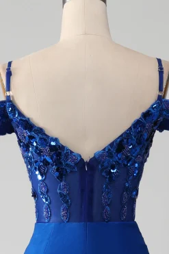 Missanga Royal Blue Corset Prom Dress com Fenda