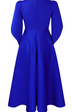 Moda Elegante Royal Blue A Line Solid Swing Dress com meias mangas