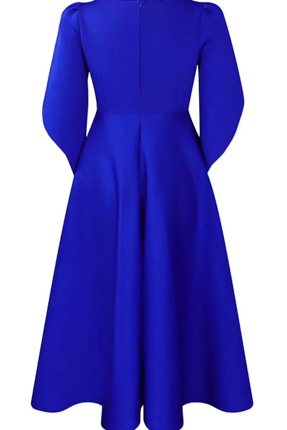 Moda Elegante Royal Blue A Line Solid Swing Dress com meias mangas