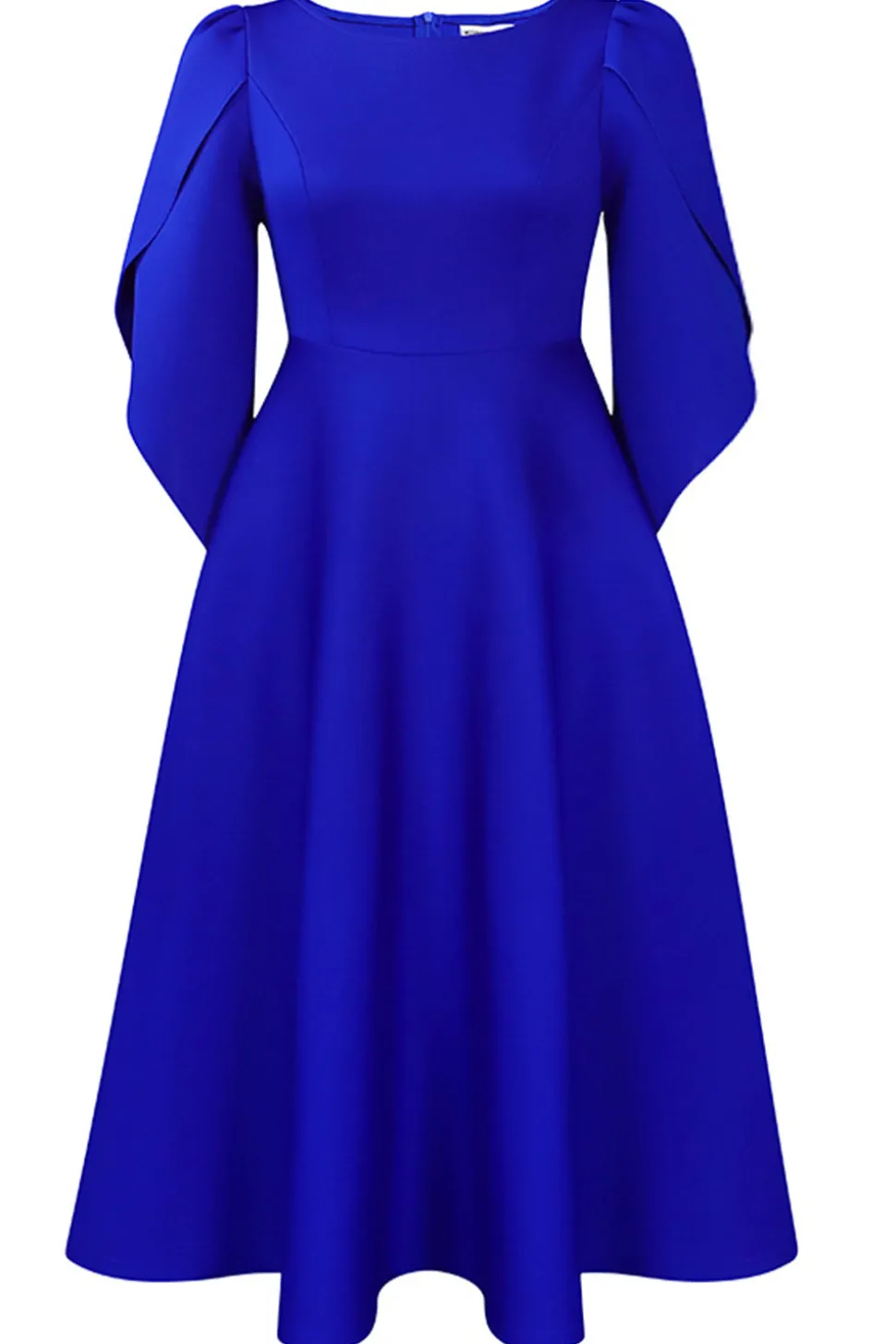 Moda Elegante Royal Blue A Line Solid Swing Dress com meias mangas