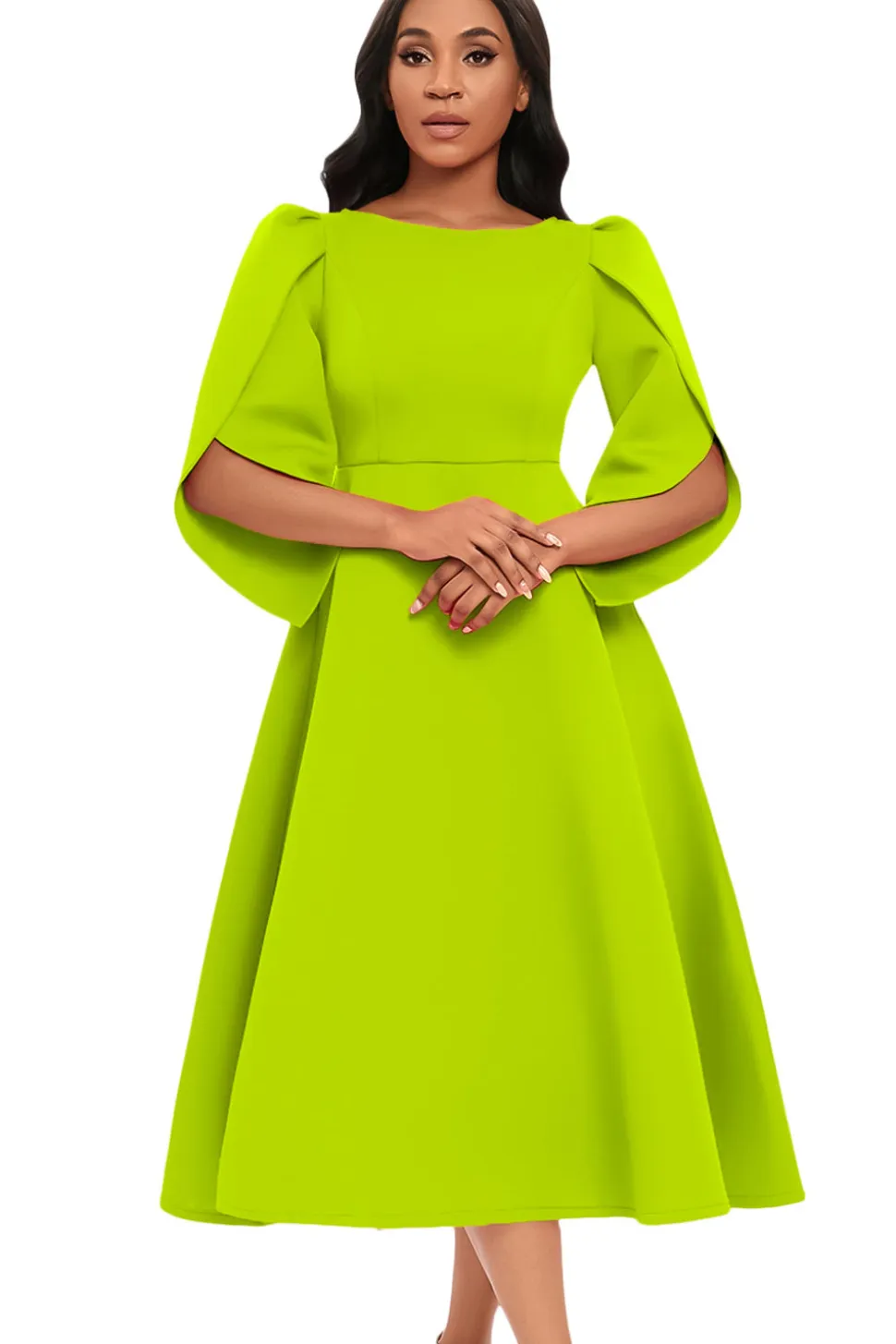 Moda Elegante Royal Blue A Line Solid Swing Dress com meias mangas
