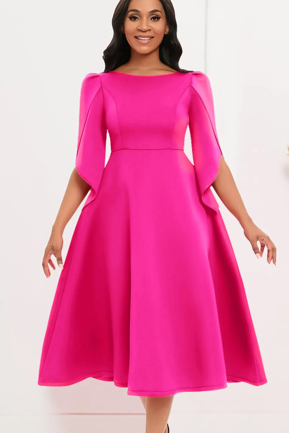 Moda Elegante Royal Blue A Line Solid Swing Dress com meias mangas