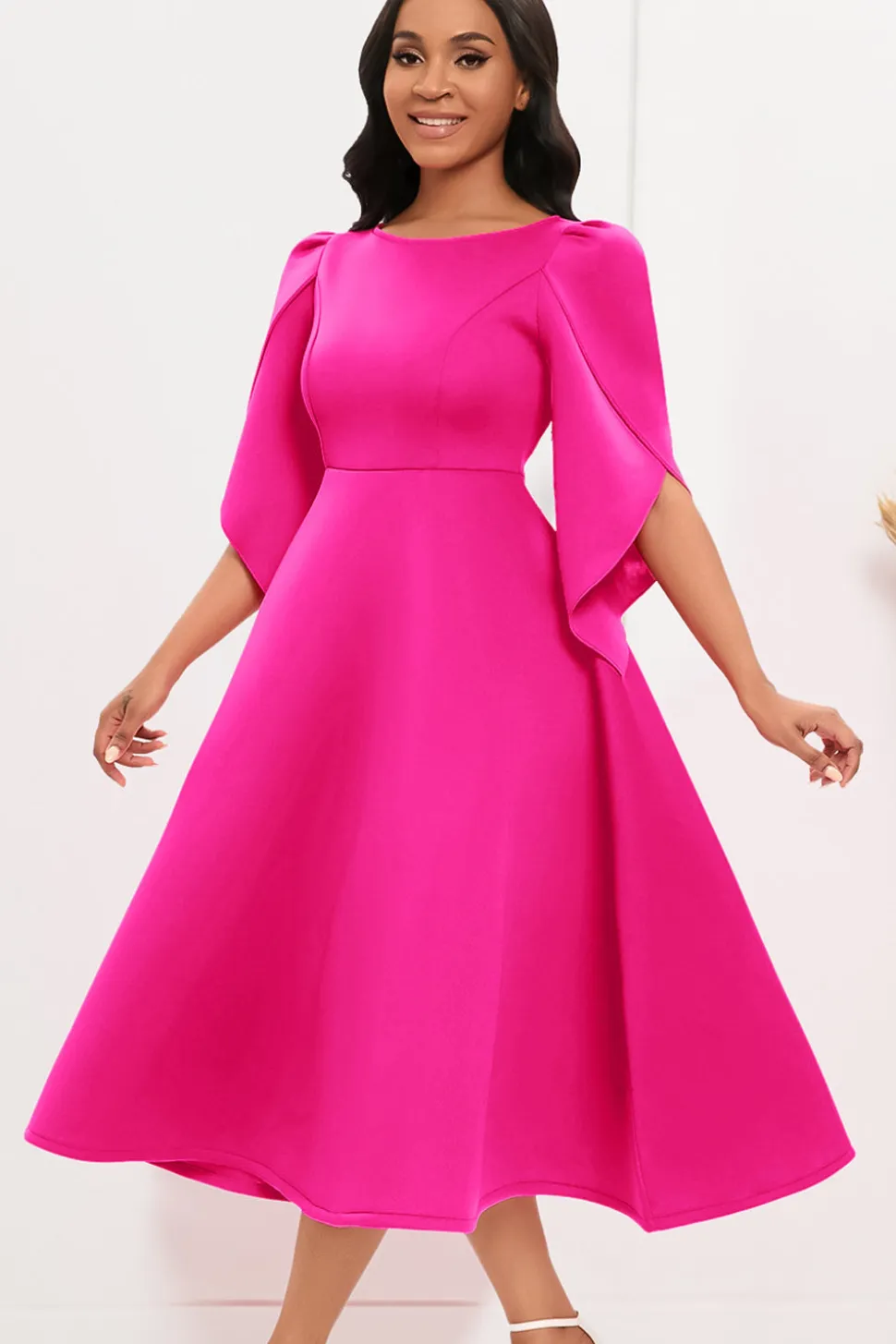 Moda Elegante Royal Blue A Line Solid Swing Dress com meias mangas
