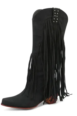 Moda Preto Cor Sólida Suede Tassel Dedo Pontiagudo Botas de Salto Alto
