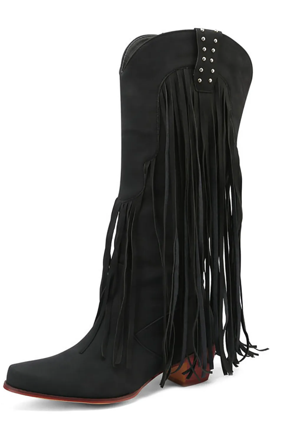 Moda Preto Cor Sólida Suede Tassel Dedo Pontiagudo Botas de Salto Alto