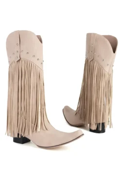Moda Preto Cor Sólida Suede Tassel Dedo Pontiagudo Botas de Salto Alto