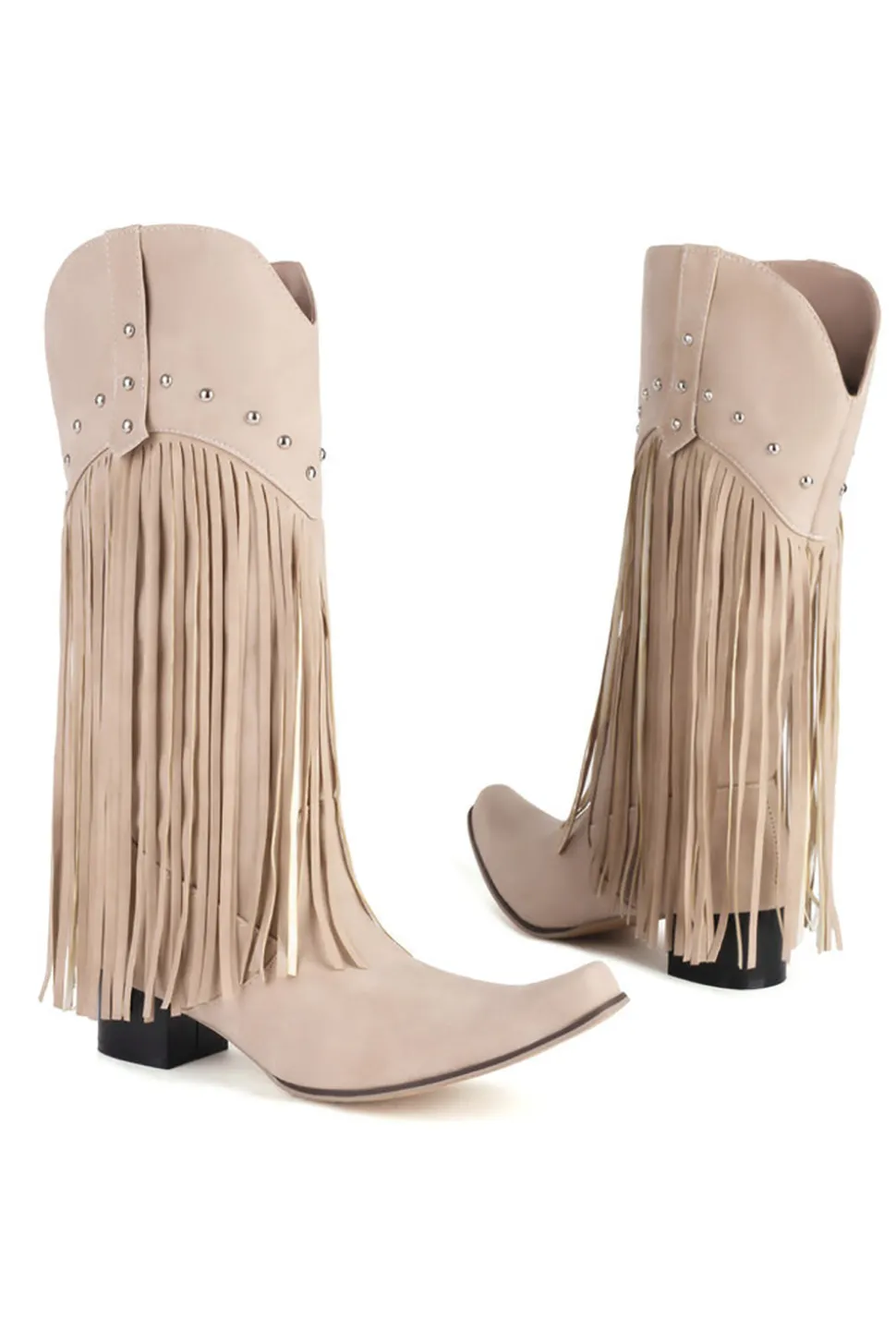 Moda Preto Cor Sólida Suede Tassel Dedo Pontiagudo Botas de Salto Alto