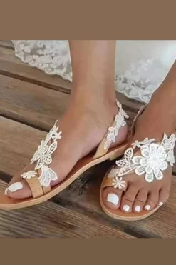 Moda Sandálias Lisas de Renda Branca