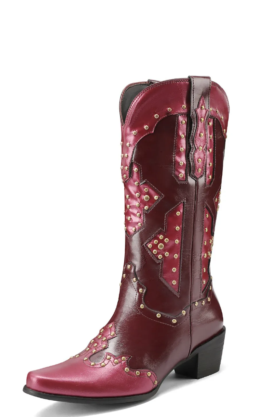 Mulheres Bordadas Azul Dedo Pontiagudo Calf High Cowgirl Botas
