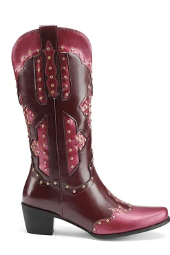 Mulheres Bordadas Azul Dedo Pontiagudo Calf High Cowgirl Botas