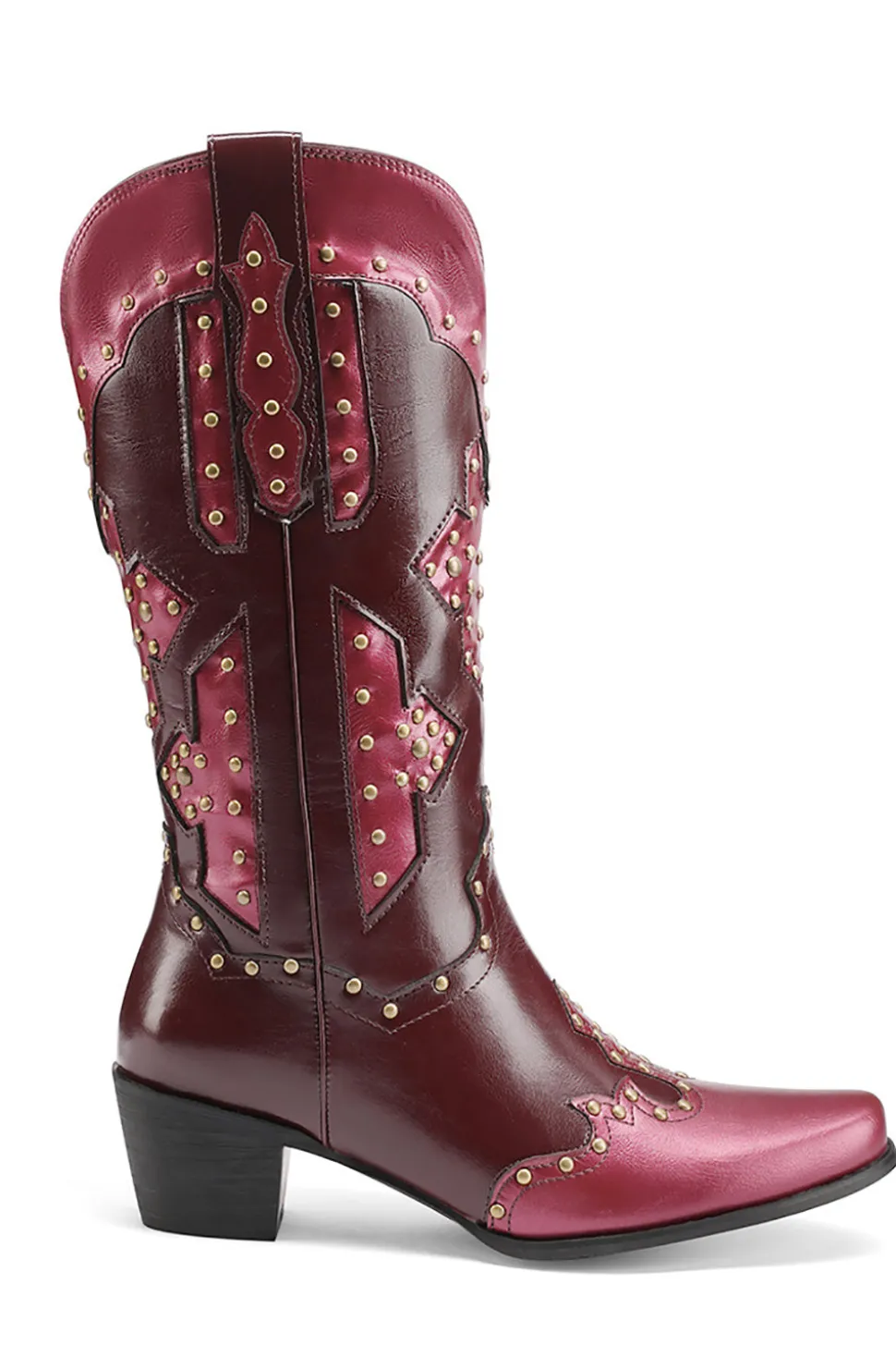Mulheres Bordadas Azul Dedo Pontiagudo Calf High Cowgirl Botas