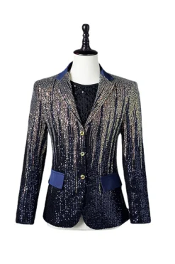 Multicolor Lantejoulas Peito Único Blazer para Homem