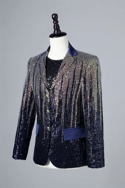 Multicolor Lantejoulas Peito Único Blazer para Homem