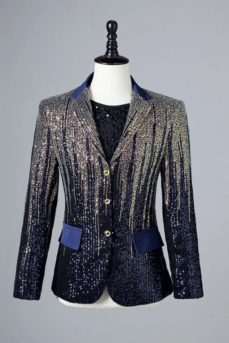 Multicolor Lantejoulas Peito Único Blazer para Homem