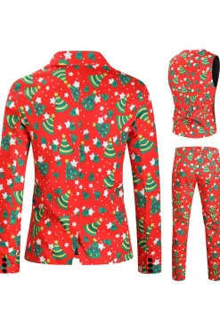 Natal Masculino Impresso Vermelho 3-Piece One Button Party Suits