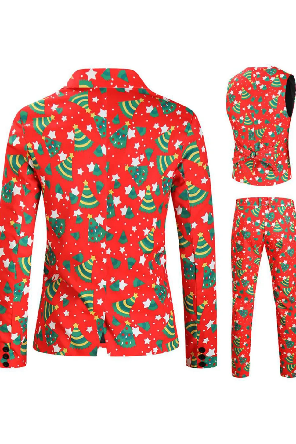 Natal Masculino Impresso Vermelho 3-Piece One Button Party Suits