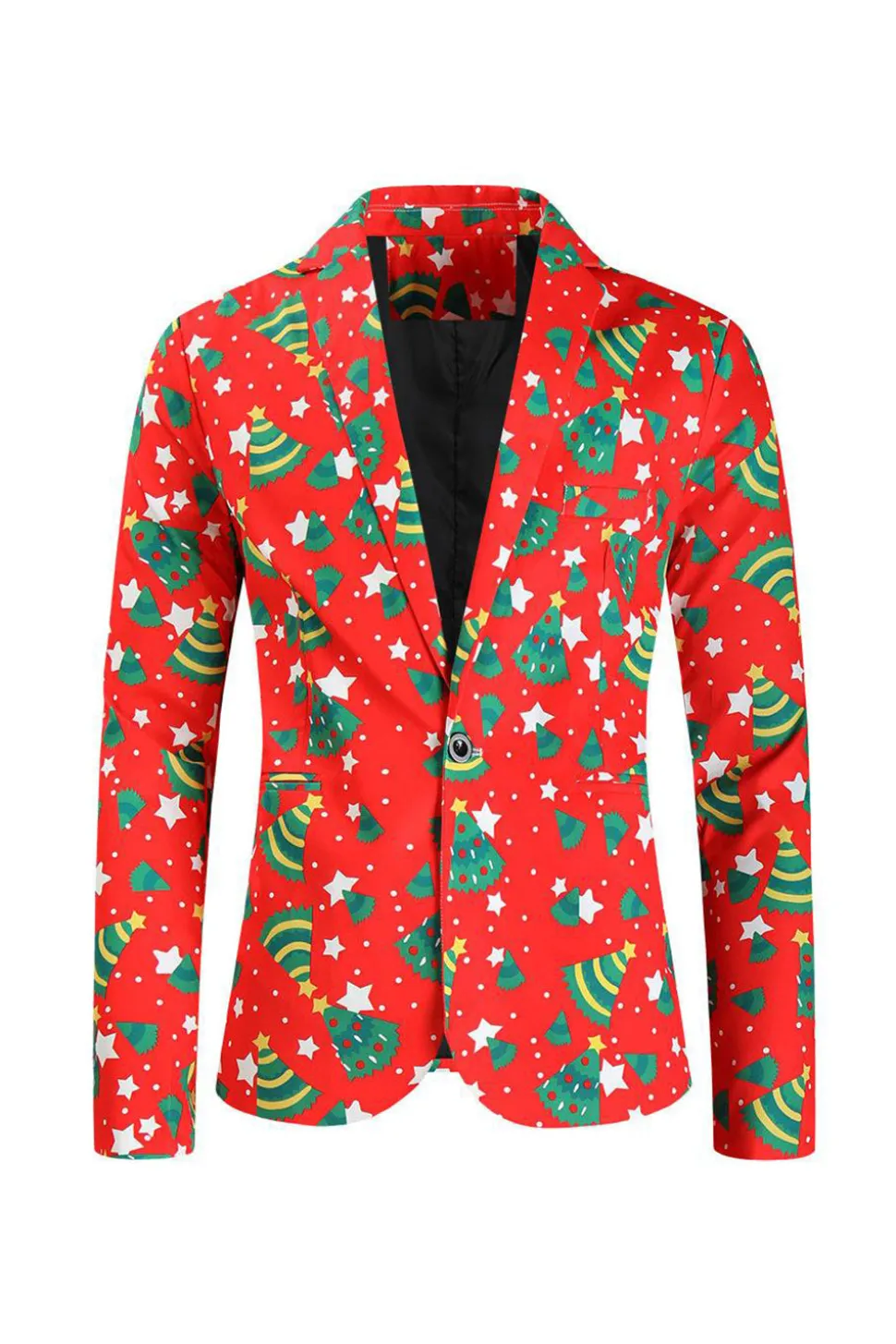 Natal Masculino Impresso Vermelho 3-Piece One Button Party Suits