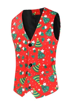 Natal Masculino Impresso Vermelho 3-Piece One Button Party Suits
