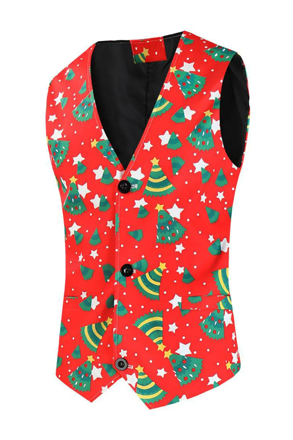 Natal Masculino Impresso Vermelho 3-Piece One Button Party Suits