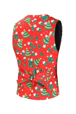 Natal Masculino Impresso Vermelho 3-Piece One Button Party Suits