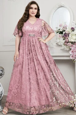 Navy A-Line Lace V-Neck mangas curtas longa mãe do vestido da noiva