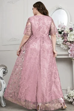 Navy A-Line Lace V-Neck mangas curtas longa mãe do vestido da noiva
