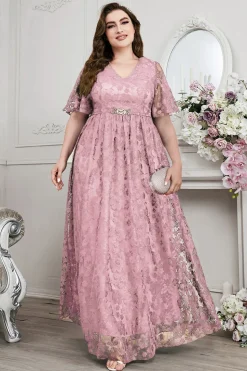Navy A-Line Lace V-Neck mangas curtas longa mãe do vestido da noiva
